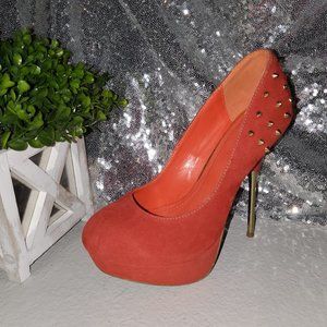Orange studded heels, 7.5 "Candace"